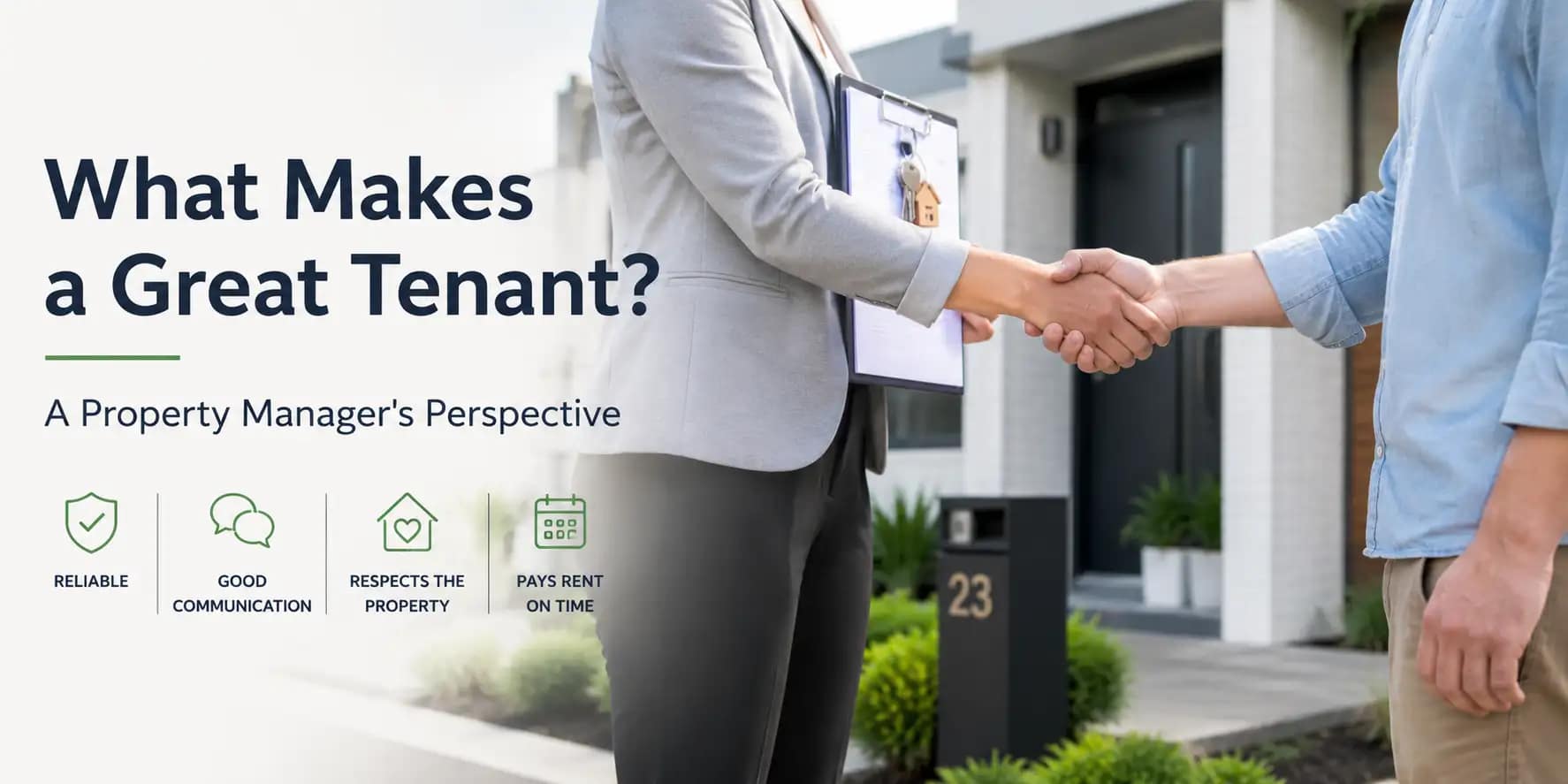 Property manager meeting a reliable tenant at a residential rental property